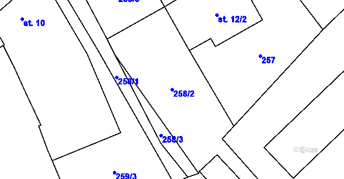Parcela st. 258/2 v KÚ Křenov u Kájova, Katastrální mapa