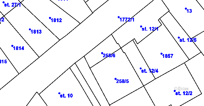 Parcela st. 258/6 v KÚ Křenov u Kájova, Katastrální mapa
