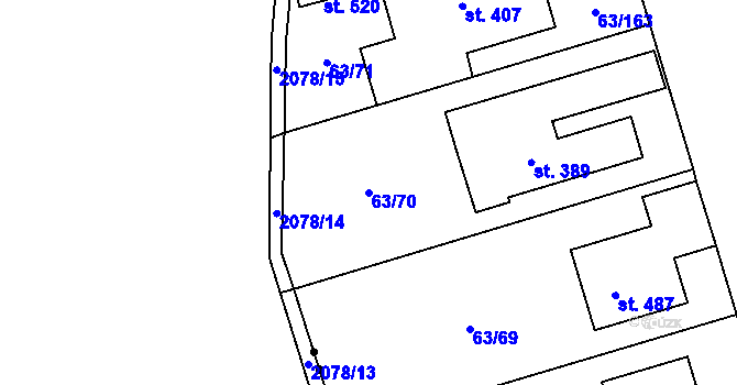 Parcela st. 63/70 v KÚ Křenov u Kájova, Katastrální mapa