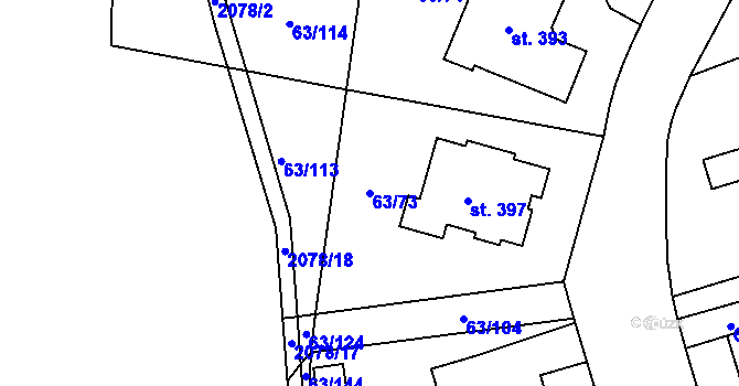 Parcela st. 63/73 v KÚ Křenov u Kájova, Katastrální mapa