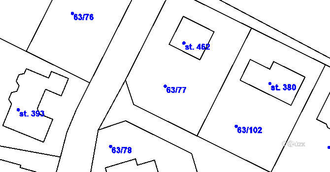 Parcela st. 63/77 v KÚ Křenov u Kájova, Katastrální mapa