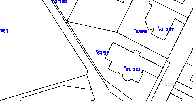 Parcela st. 63/97 v KÚ Křenov u Kájova, Katastrální mapa