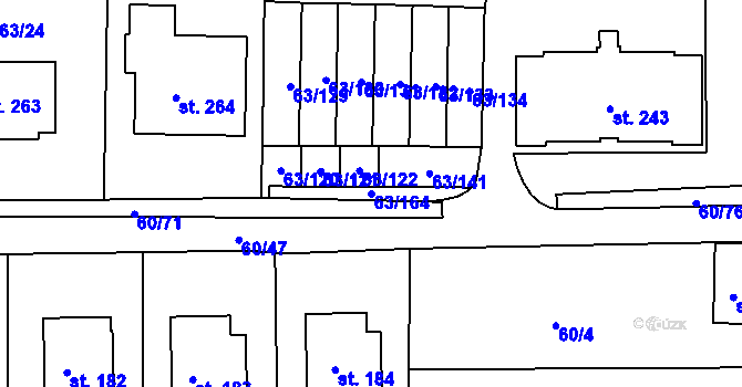 Parcela st. 63/164 v KÚ Křenov u Kájova, Katastrální mapa