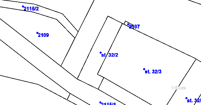 Parcela st. 32/2 v KÚ Novosedly u Kájova, Katastrální mapa