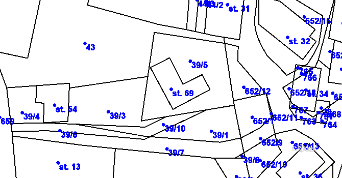 Parcela st. 69 v KÚ Kal, Katastrální mapa