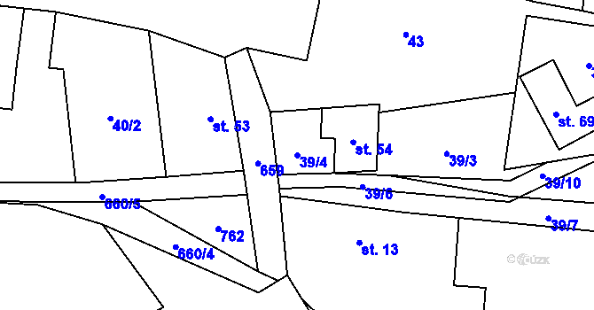 Parcela st. 39/4 v KÚ Kal, Katastrální mapa