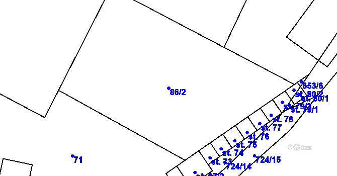 Parcela st. 86/2 v KÚ Kal, Katastrální mapa
