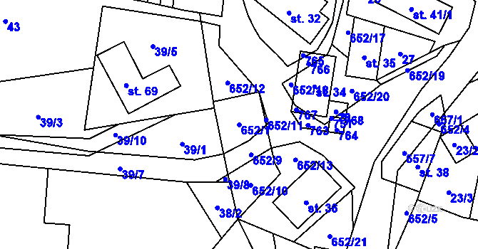 Parcela st. 652/1 v KÚ Kal, Katastrální mapa