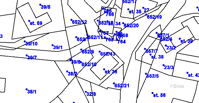 Parcela st. 652/13 v KÚ Kal, Katastrální mapa