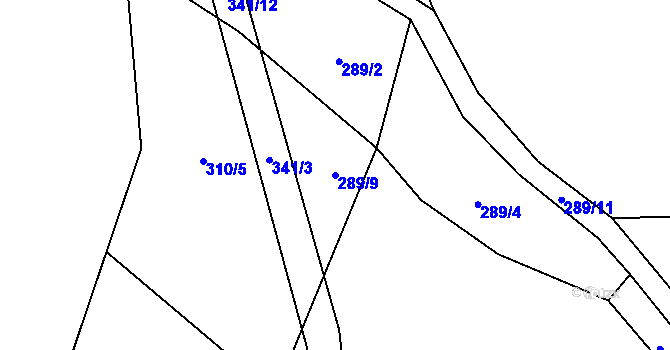 Parcela st. 289/9 v KÚ Kal, Katastrální mapa