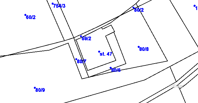 Parcela st. 47 v KÚ Kalek, Katastrální mapa