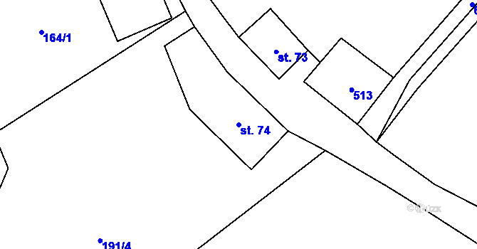Parcela st. 74 v KÚ Kalek, Katastrální mapa