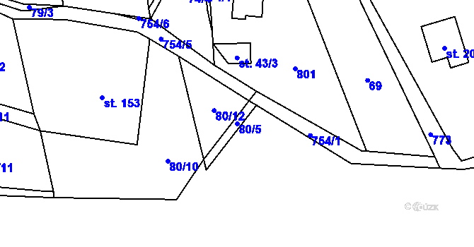 Parcela st. 80/5 v KÚ Kalek, Katastrální mapa