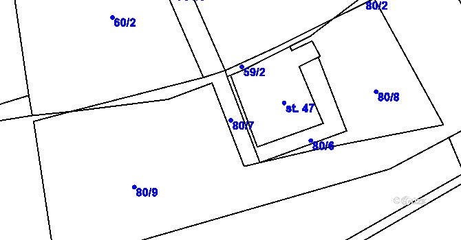 Parcela st. 80/7 v KÚ Kalek, Katastrální mapa