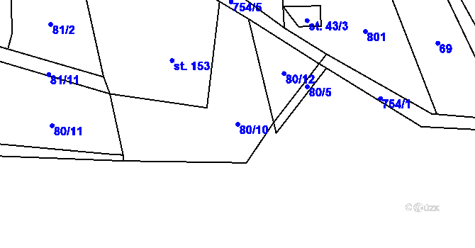 Parcela st. 80/10 v KÚ Kalek, Katastrální mapa