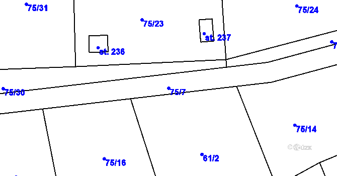 Parcela st. 75/7 v KÚ Kalek, Katastrální mapa