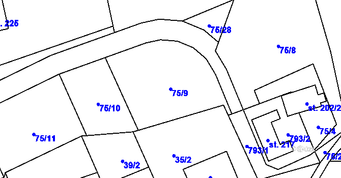 Parcela st. 75/9 v KÚ Kalek, Katastrální mapa