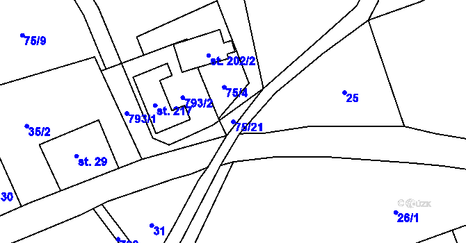 Parcela st. 75/21 v KÚ Kalek, Katastrální mapa