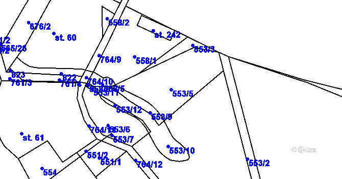 Parcela st. 553/5 v KÚ Kalek, Katastrální mapa