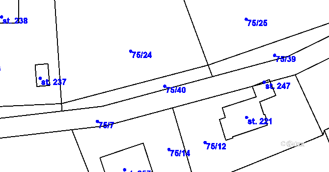 Parcela st. 75/40 v KÚ Kalek, Katastrální mapa