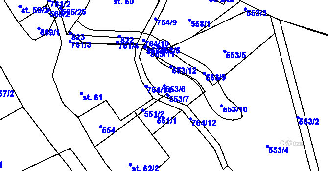 Parcela st. 553/6 v KÚ Kalek, Katastrální mapa