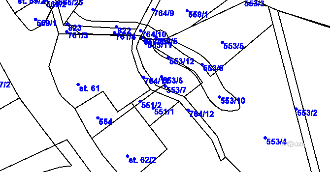 Parcela st. 553/7 v KÚ Kalek, Katastrální mapa