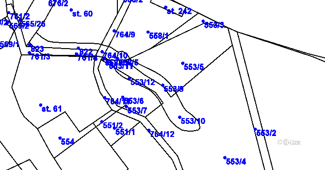Parcela st. 553/9 v KÚ Kalek, Katastrální mapa