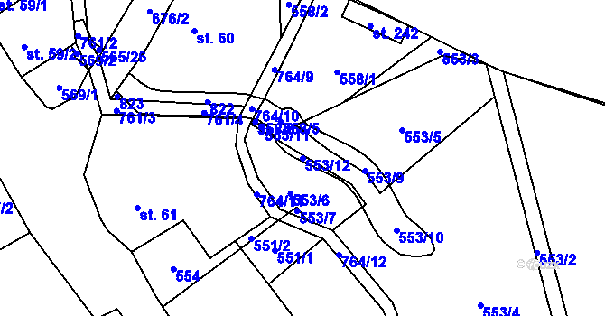 Parcela st. 553/12 v KÚ Kalek, Katastrální mapa