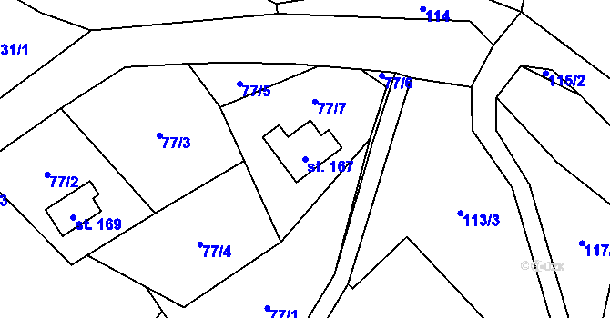 Parcela st. 167 v KÚ Načetín u Kalku, Katastrální mapa