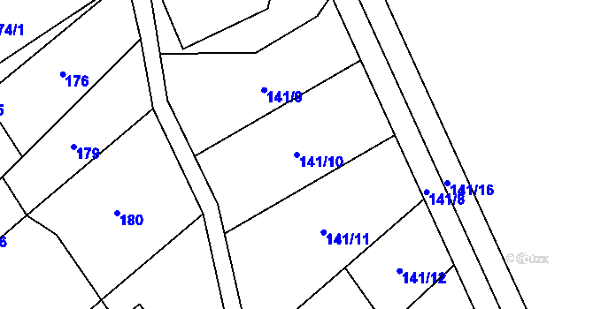 Parcela st. 141/10 v KÚ Načetín u Kalku, Katastrální mapa