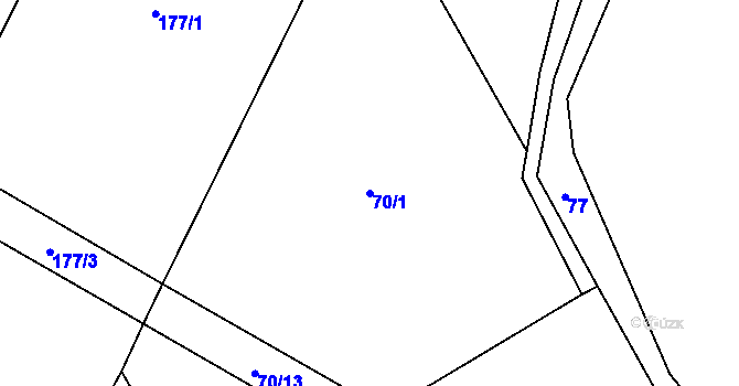 Parcela st. 70/1 v KÚ Kalenice, Katastrální mapa