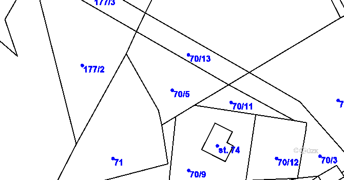 Parcela st. 70/5 v KÚ Kalenice, Katastrální mapa