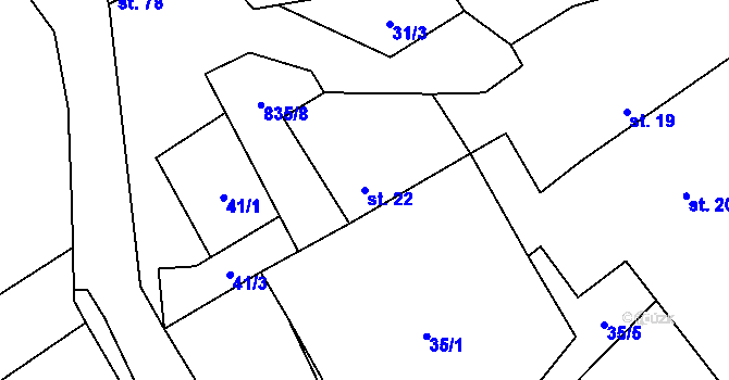 Parcela st. 22 v KÚ Kalhov, Katastrální mapa