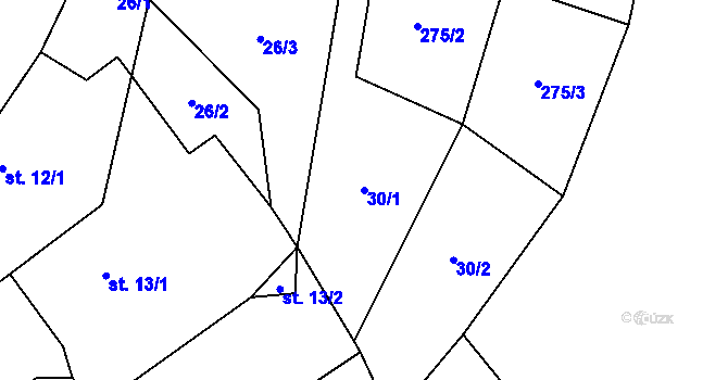 Parcela st. 30/1 v KÚ Kalhov, Katastrální mapa