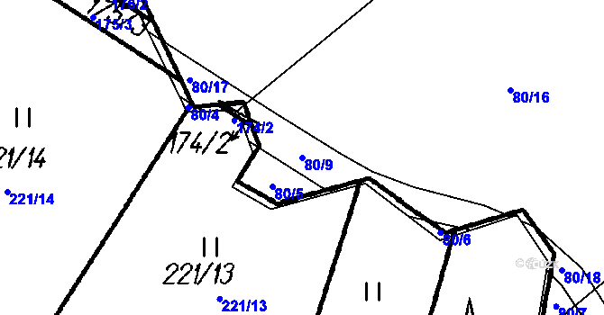 Parcela st. 80/9 v KÚ Kalhov, Katastrální mapa