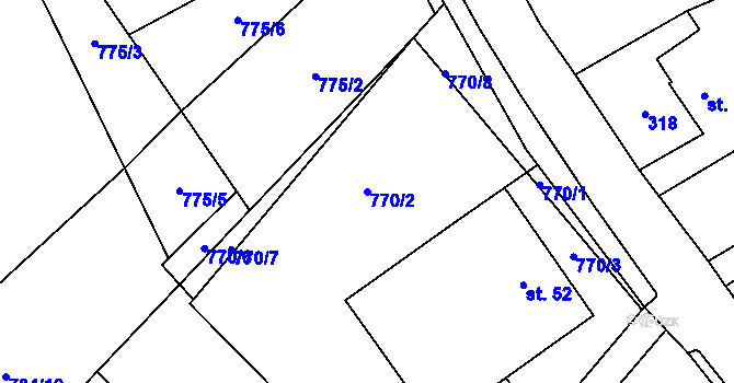 Parcela st. 770/2 v KÚ Kalhov, Katastrální mapa