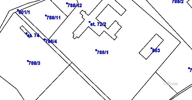 Parcela st. 788/1 v KÚ Kalhov, Katastrální mapa