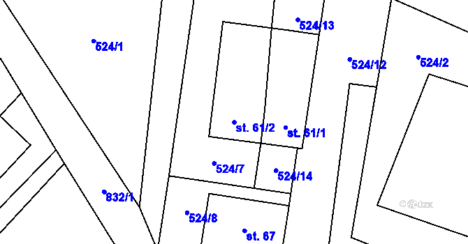 Parcela st. 61/2 v KÚ Kalhov, Katastrální mapa