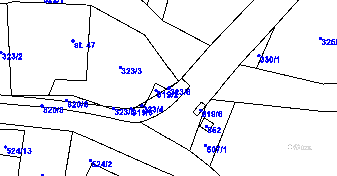 Parcela st. 323/6 v KÚ Kalhov, Katastrální mapa