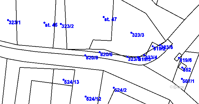 Parcela st. 820/6 v KÚ Kalhov, Katastrální mapa
