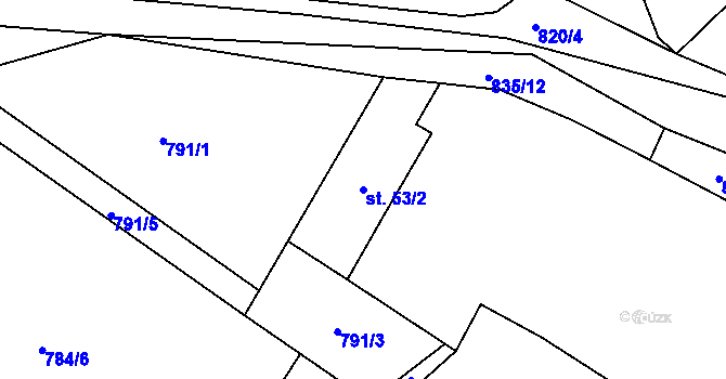 Parcela st. 53/2 v KÚ Kalhov, Katastrální mapa