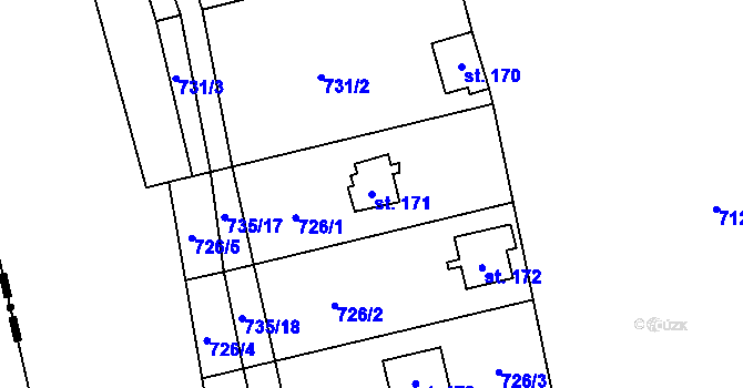 Parcela st. 171 v KÚ Kaliště u Ondřejova, Katastrální mapa