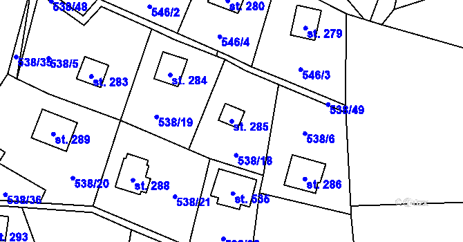 Parcela st. 285 v KÚ Kaliště u Ondřejova, Katastrální mapa