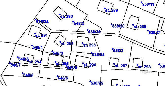 Parcela st. 293 v KÚ Kaliště u Ondřejova, Katastrální mapa
