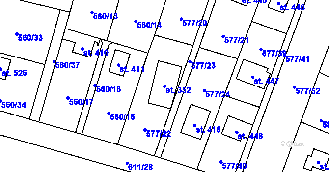 Parcela st. 352 v KÚ Kaliště u Ondřejova, Katastrální mapa