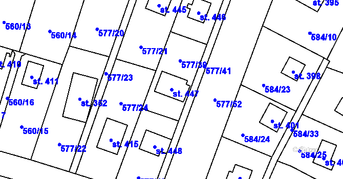 Parcela st. 447 v KÚ Kaliště u Ondřejova, Katastrální mapa