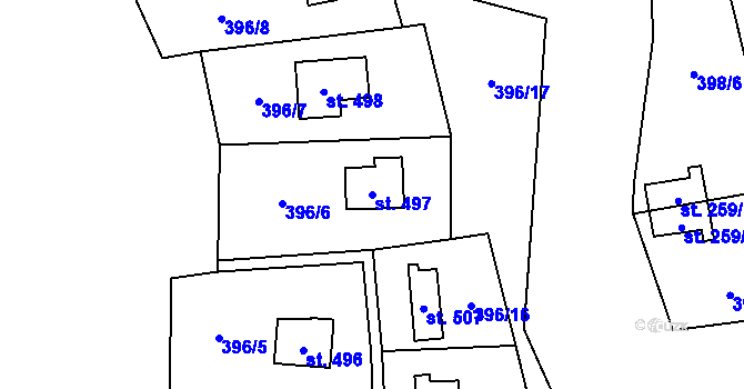 Parcela st. 497 v KÚ Kaliště u Ondřejova, Katastrální mapa