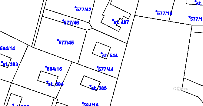Parcela st. 544 v KÚ Kaliště u Ondřejova, Katastrální mapa