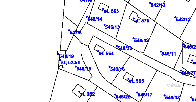 Parcela st. 564 v KÚ Kaliště u Ondřejova, Katastrální mapa