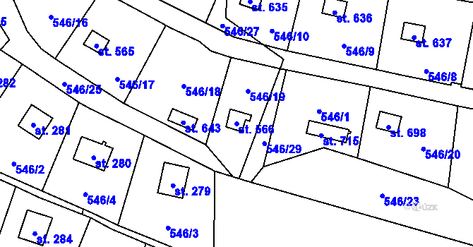 Parcela st. 566 v KÚ Kaliště u Ondřejova, Katastrální mapa